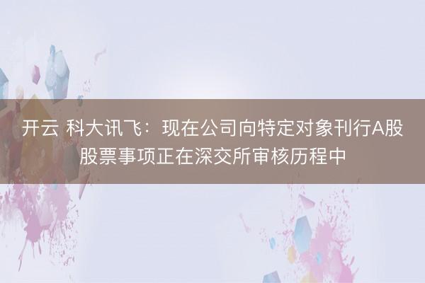 开云 科大讯飞：现在公司向特定对象刊行A股股票事项正在深交所审核历程中