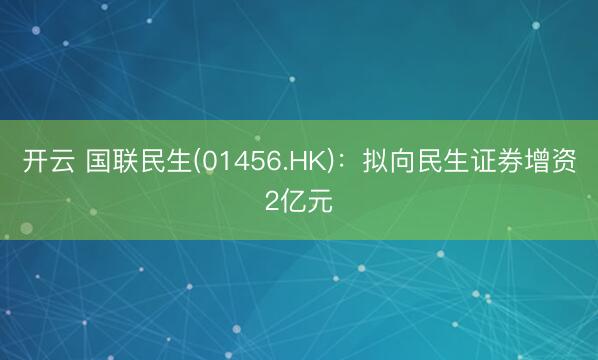 开云 国联民生(01456.HK)：拟向民生证券增资2亿元