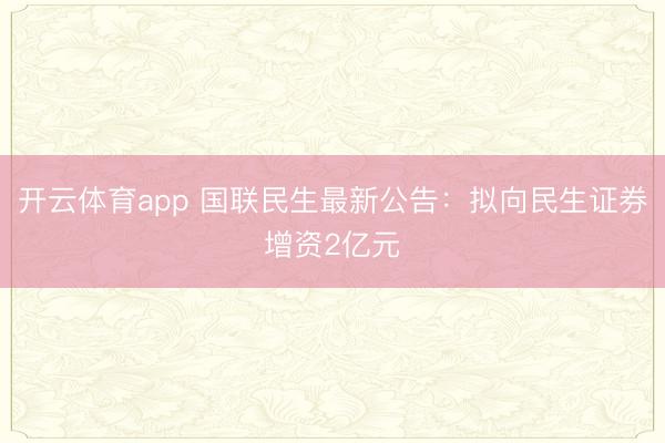 开云体育app 国联民生最新公告：拟向民生证券增资2亿元