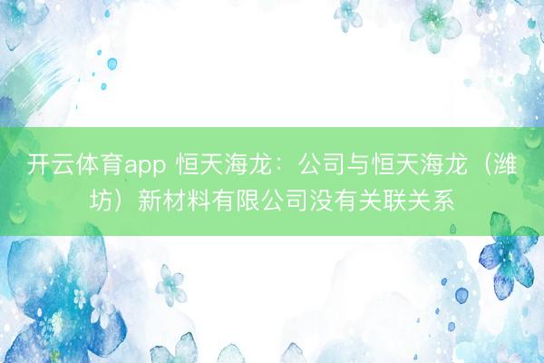开云体育app 恒天海龙：公司与恒天海龙（潍坊）新材料有限公司没有关联关系