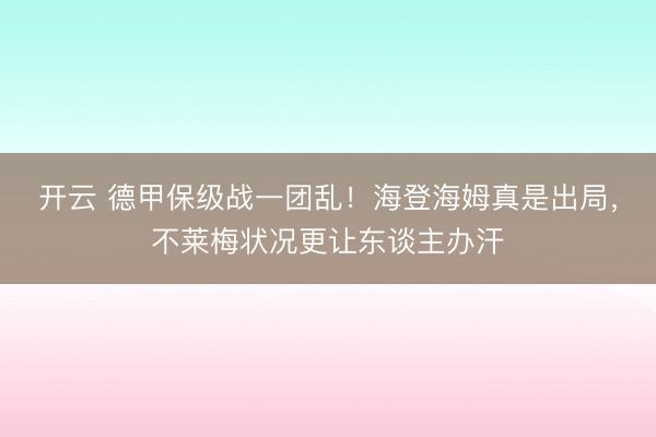 开云 德甲保级战一团乱!海登海姆真是出局,不莱梅状况更让东谈主办汗