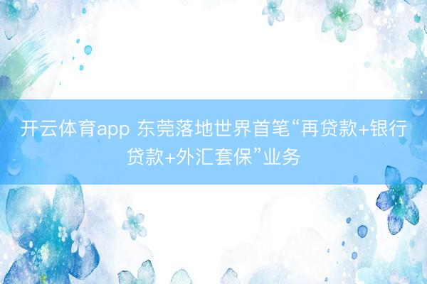 开云体育app 东莞落地世界首笔“再贷款+银行贷款+外汇套保”业务