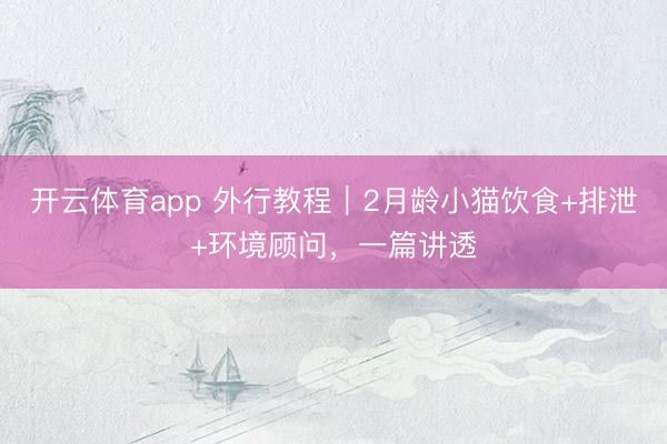 开云体育app 外行教程｜2月龄小猫饮食+排泄+环境顾问，一篇讲透