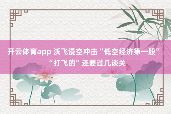 开云体育app 沃飞漫空冲击“低空经济第一股”  “打飞的”还要过几谈关