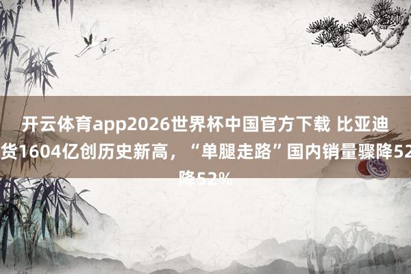 开云体育app2026世界杯中国官方下载 比亚迪存货1604亿创历史新高，“单腿走路”国内销量骤降52%